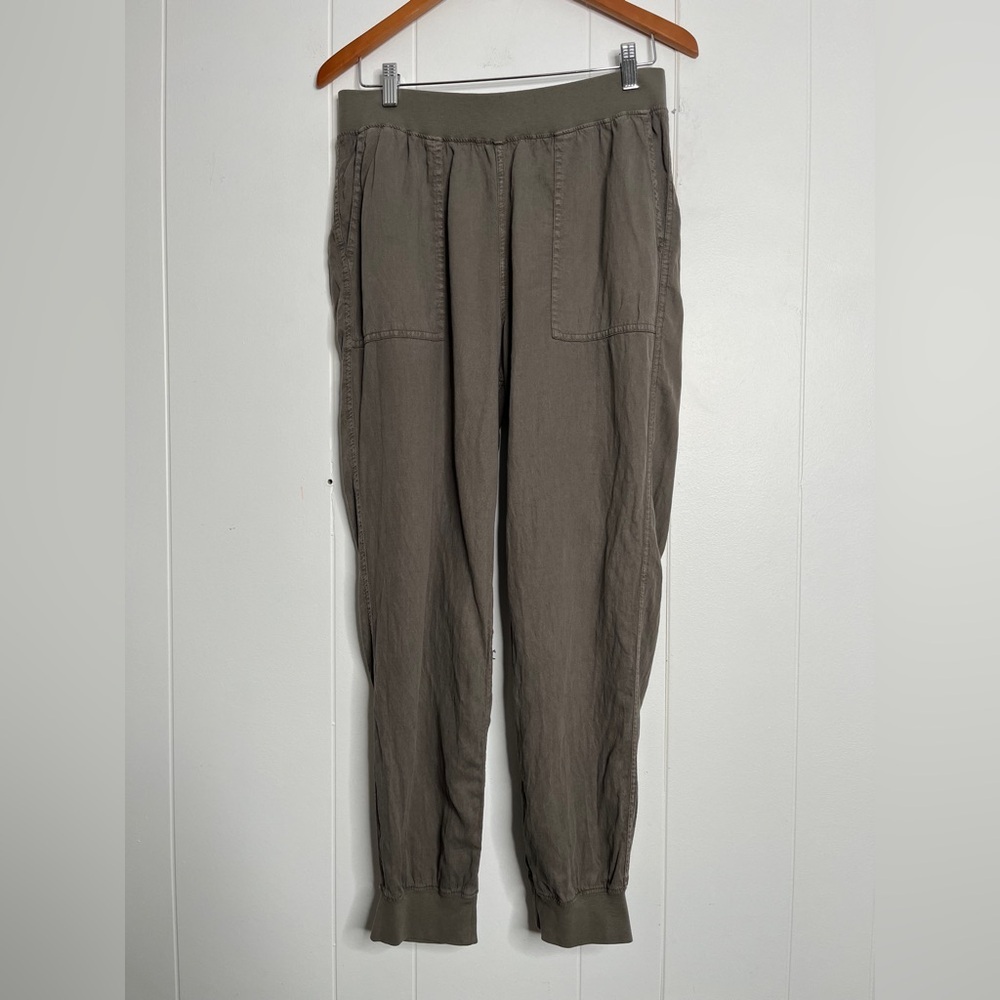 Faherty Arlie Day Jogger Olive Pull On Pants Casual Linen/Tencel Women's L